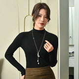 Feather Pendant Necklace with Simulated Pearl Long Chain for Women