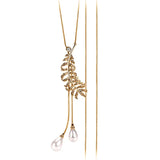 Feather Pendant Necklace with Simulated Pearl Long Chain for Women