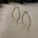 Rhinestone Pearl Curved Stud Earrings