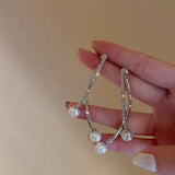 Rhinestone Pearl Curved Stud Earrings
