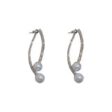 Rhinestone Pearl Curved Stud Earrings