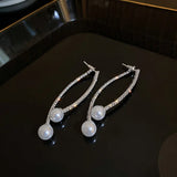 Rhinestone Pearl Curved Stud Earrings