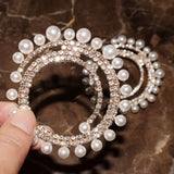 Rhinestone Pearls Sun-Charms Big Dangle Earrings For Women Jewelry