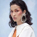 Rhinestone Pearls Sun-Charms Big Dangle Earrings For Women Jewelry