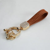Plaid Leather Rope Keychain Rhinestone Crystal Key Chain Women Men Key Holder