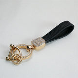 Plaid Leather Rope Keychain Rhinestone Crystal Key Chain Women Men Key Holder
