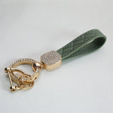 Plaid Leather Rope Keychain Rhinestone Crystal Key Chain Women Men Key Holder