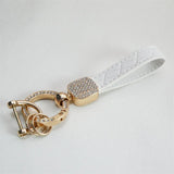 Plaid Leather Rope Keychain Rhinestone Crystal Key Chain Women Men Key Holder
