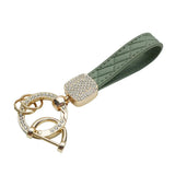 Plaid Leather Rope Keychain Rhinestone Crystal Key Chain Women Men Key Holder