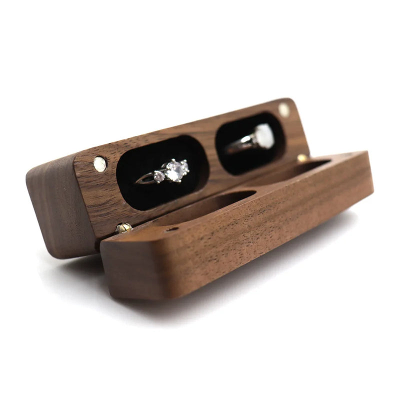 Ring Magnetic Jewelry Box Earrings Pendant Gift Walnut Storage Box