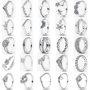 925 Silver Star Moon Heart Zircon Rings Wedding Jewelry