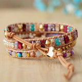 Romantic Leather Wrap Bracelets Natural Stone Multilayers Strand Bracelet