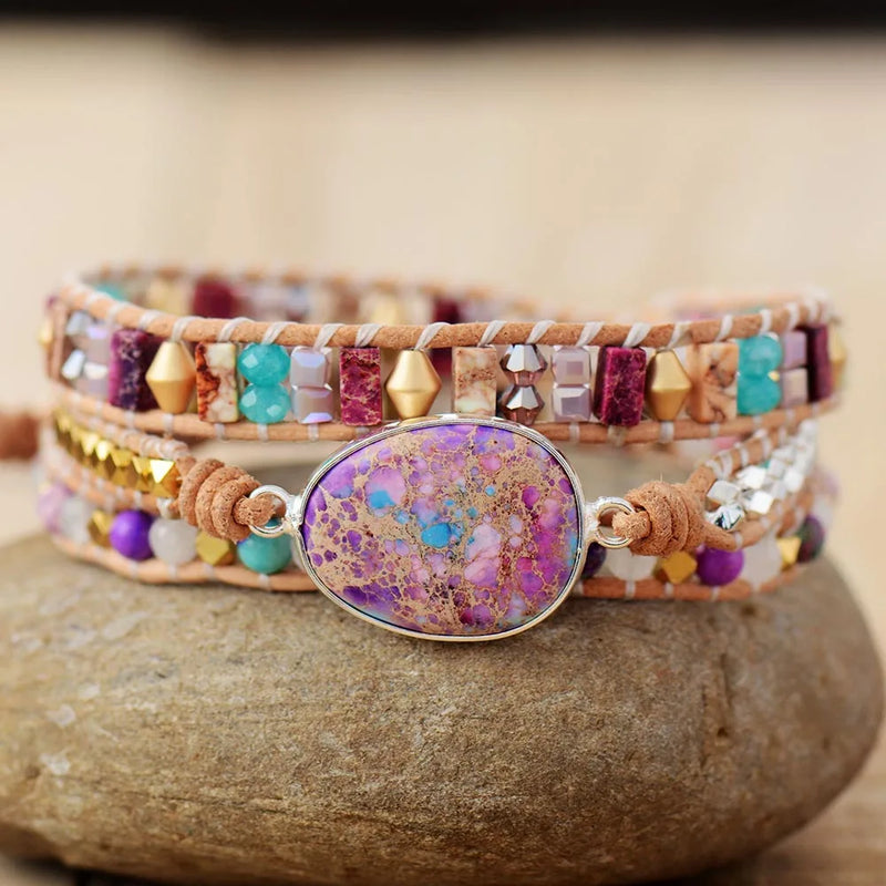 Romantic Leather Wrap Bracelets Natural Stone Multilayers Strand Bracelet