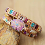 Romantic Leather Wrap Bracelets Natural Stone Multilayers Strand Bracelet