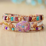 Romantic Leather Wrap Bracelets Natural Stone Multilayers Strand Bracelet