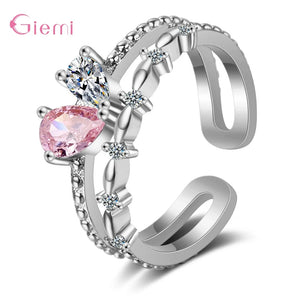 Sweet 925 Silver Finger Rings Wedding Engagement Party Jewelry Adjustable