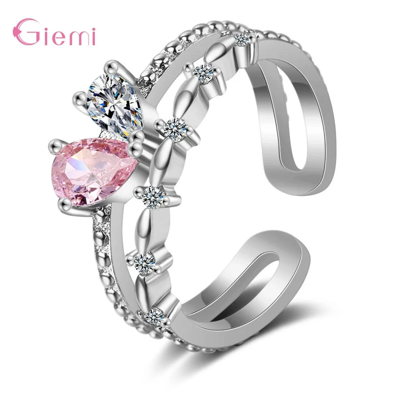 Sweet 925 Silver Finger Rings Wedding Engagement Party Jewelry Adjustable