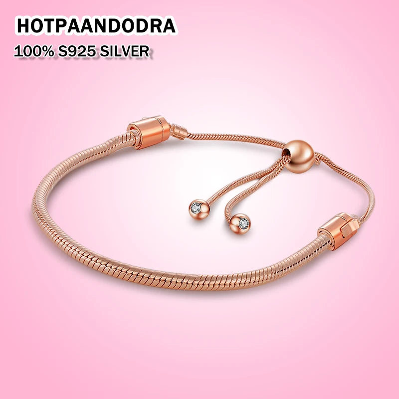 Rose 925 Silver Adjustable Bracelets Party Anniversary Bangle For Women