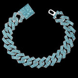 Rose Iced Out Paved Cuban Chain Bracelet 2 Row Rhinestone Link Hip Hop Jewelry