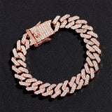Rose Iced Out Paved Cuban Chain Bracelet 2 Row Rhinestone Link Hip Hop Jewelry