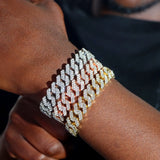 Rose Iced Out Paved Cuban Chain Bracelet 2 Row Rhinestone Link Hip Hop Jewelry