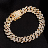 Rose Iced Out Paved Cuban Chain Bracelet 2 Row Rhinestone Link Hip Hop Jewelry
