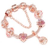 Rose DIY Charm Bracelet Love Heart Pendant Beads Bracelets Women Lover Jewelry