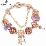 Rose DIY Charm Bracelet Love Heart Pendant Beads Bracelets Women Lover Jewelry