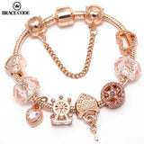Rose DIY Charm Bracelet Love Heart Pendant Beads Bracelets Women Lover Jewelry