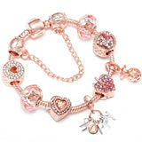 Rose DIY Charm Bracelet Love Heart Pendant Beads Bracelets Women Lover Jewelry