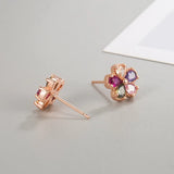 Multicolor Zircon Crystal Flower Stud Earrings 925 Silver