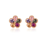 Multicolor Zircon Crystal Flower Stud Earrings 925 Silver