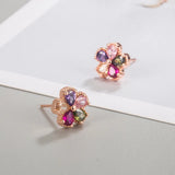 Multicolor Zircon Crystal Flower Stud Earrings 925 Silver