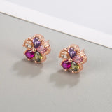 Multicolor Zircon Crystal Flower Stud Earrings 925 Silver