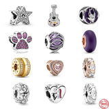 Rose Pink Heart Pave Star Christmas Round Clip Paw Beads