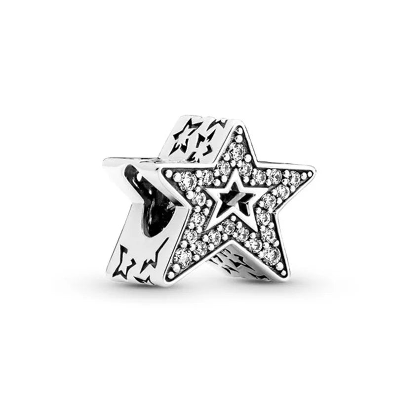 Rose Pink Heart Pave Star Christmas Round Clip Paw Beads