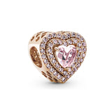 Rose Pink Heart Pave Star Christmas Round Clip Paw Beads