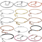 Rose Moments Pave Heart Clasp Snake Chain Slider 925 Sterling Silver Bracelet