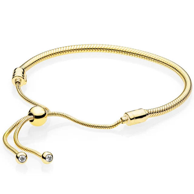 Rose Moments Pave Heart Clasp Snake Chain Slider 925 Sterling Silver Bracelet