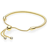 Rose Moments Pave Heart Clasp Snake Chain Slider 925 Sterling Silver Bracelet