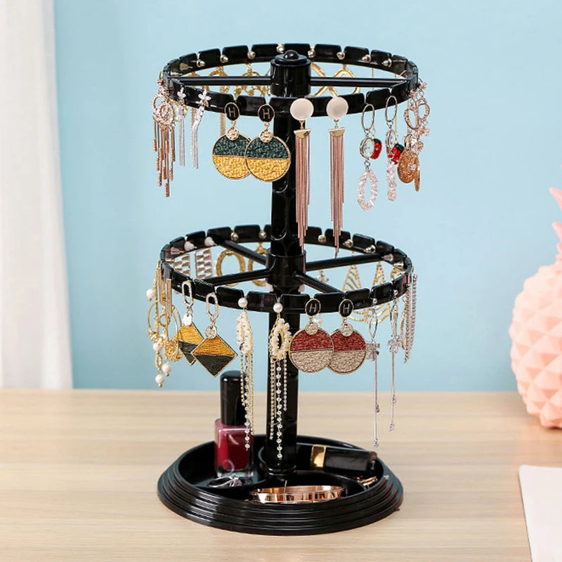 Rotating Jewelry Organizer Ear Ring Holder Tray