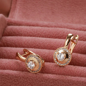 Round Clip Earrings 585 Rose Glossy Hollow Claw Inlay Tiny Zircon