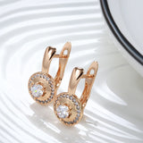 Round Clip Earrings 585 Rose Glossy Hollow Claw Inlay Tiny Zircon