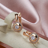 Round Clip Earrings 585 Rose Glossy Hollow Claw Inlay Tiny Zircon