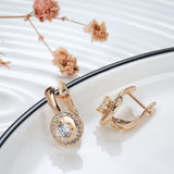 Round Clip Earrings 585 Rose Glossy Hollow Claw Inlay Tiny Zircon