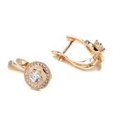 Round Clip Earrings 585 Rose Glossy Hollow Claw Inlay Tiny Zircon