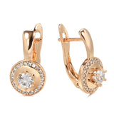 Round Clip Earrings 585 Rose Glossy Hollow Claw Inlay Tiny Zircon