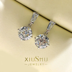 Round Diamond Earrings Sterling Silver Inlaid Earrings Retro Style