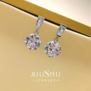 Round Diamond Earrings Sterling Silver Inlaid Earrings Retro Style