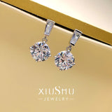 Round Diamond Earrings Sterling Silver Inlaid Earrings Retro Style